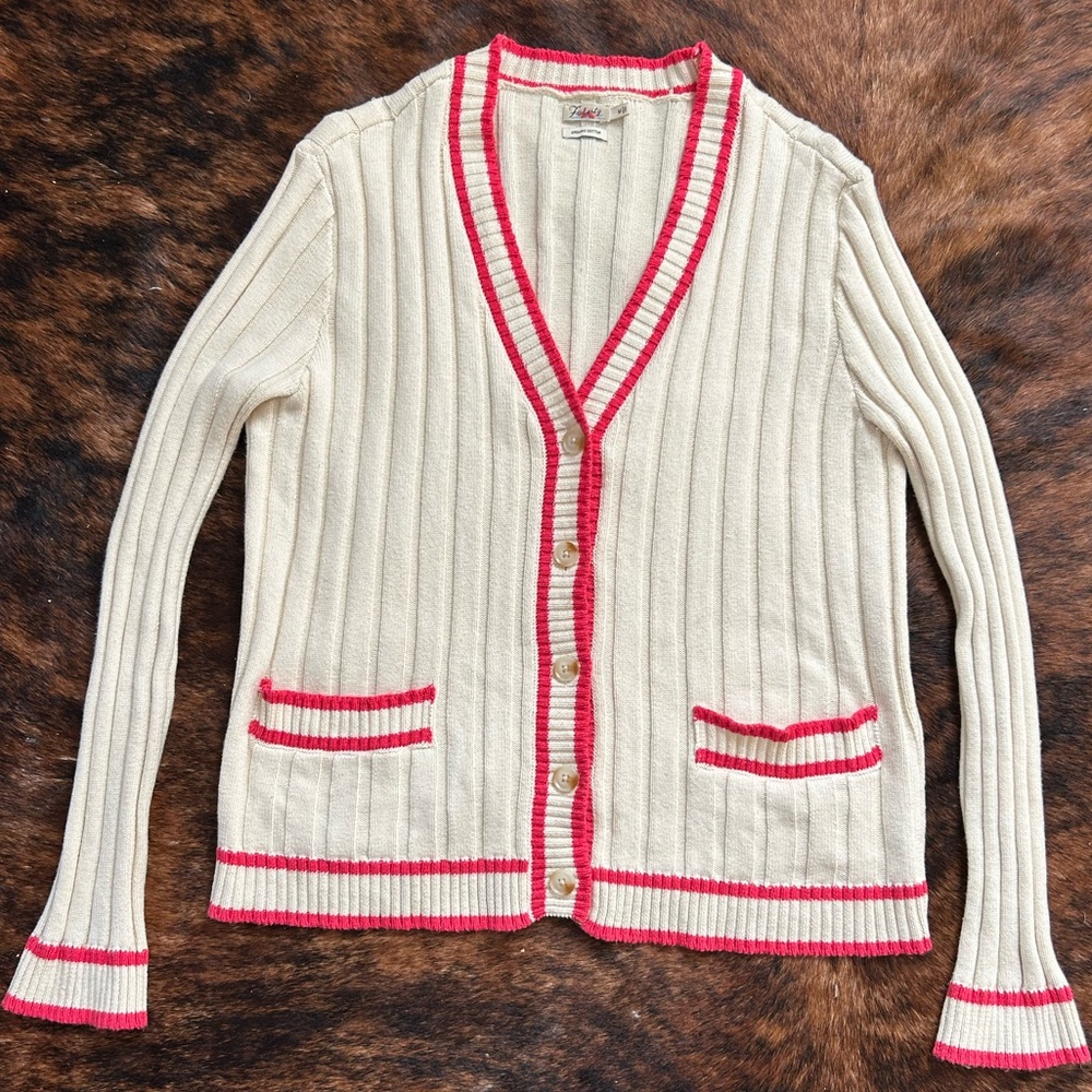 Faherty Women’s Game Set Tennis Cardigan Ribbed Organic Cotton Cashmere Size  M